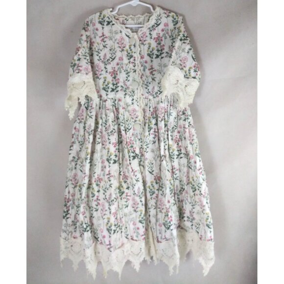 Trish Scully Child Button Front Floral Lace Trim Girls Dress Size 10